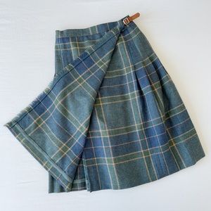 Vintage Green Plaid Wool Tartan Ralph Lauren Pleated Midi Skirt